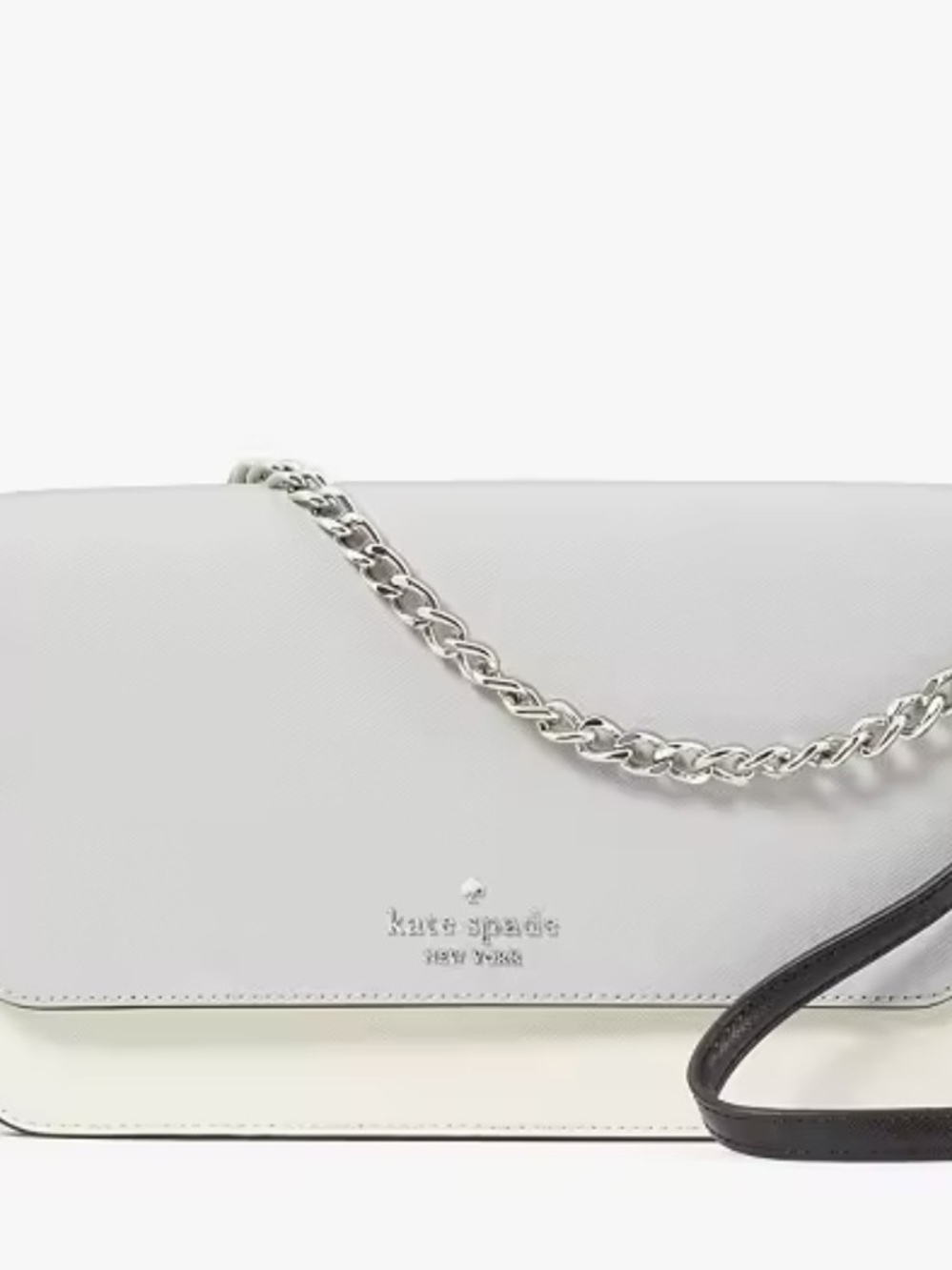 kate spade Platinum Gray White Leather Chain Shoulder Bag